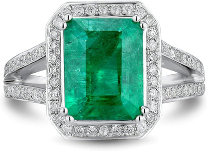 18K White Gold Ring Unisex 2.5ct Emerald Shape Emerald with 0.94ct Diamond Anniversary Ring for Girls