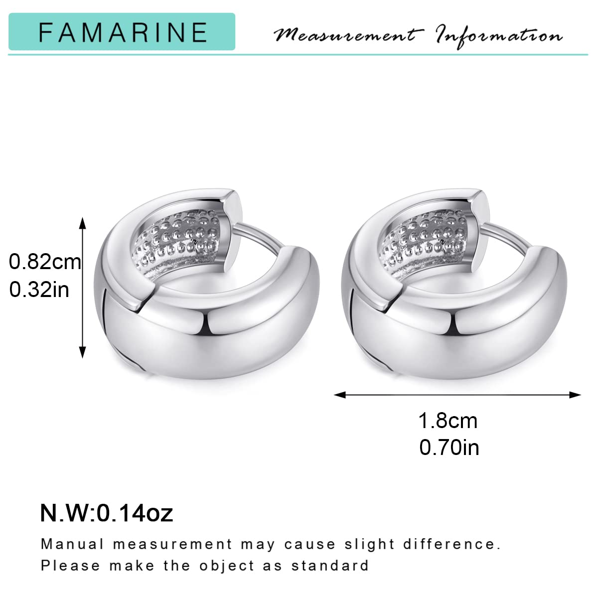FAMARINE Gold Chunky Creolen für Damen, 0,8 Zoll Gold Creolen Huggie Ohrringe für Herren