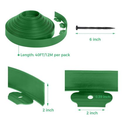 2-Inch x 66 FT Landscape Edging Border with 100 Spikes, No Dig Garden Border Edging Kit, Plastic Edging Border Flexible for Garden Flower Beds Lawn Yard Paver Pathway (Black)