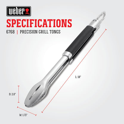 Weber Precision 3‑Piece Grilling Tool Set – Stainless Steel Tongs, Spatula & Silicone Basting Brush with Non‑Slip Handles and Hands‑Free Locking - Grill Accessory Kit