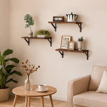 Fixwal Floating Shelves for Wall, Wood Wall Mounted Shelves for Bedroom, Bathroom, Living Room, Kitchen Storage and Decor(Brown, Set of 4, 16.5 Inch)
