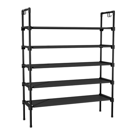 LANTEFUL 3 Tier Shoe Rack for Closet, Shoe Organizer with 5 Hooks, Long Shoe Shelf Storage for Sneaker and Boot Stackable Free Standing Shoe Rack for Entryway, Garage, Small Spaces, Dorm