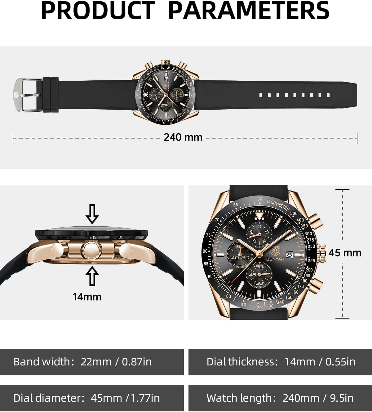 BY BENYAR Uhren für Herren Analog Quarz Chronograph 30M Wasserdicht Leuchtend Großes Zifferblatt Herren Armbanduhren Business Arbeit Sport Freizeit Mode Designer Uhr Elegantes Geschenk für Herren
