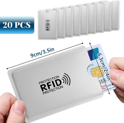 Kreditkartenschutz, 20 Stück RFID-Schutzhüllen, Identitätskartenschutz für Kreditkarte, Debitkarte, Metrokarte, Reisepass, Schwarz, 9,2 x 6,2 cm