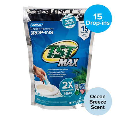 Camco TST MAX RV Toilet Treatment Drop-INs - Control Unwanted Odors & Break Down Waste and Tissue - Safe Septic Tank Treatment - Orange Scent, 30-Pack (41183)
