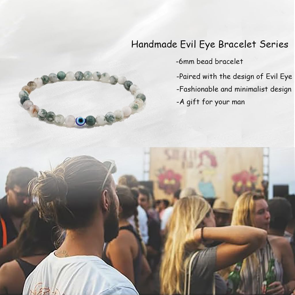 6 mm Böses Auge Armband aus schwarzen Kristallen – verstellbares Set aus Natursteinen für Herren und Damen, Schutzamulett als Geschenk für den Alltag/Geburtstag/Jahrestag