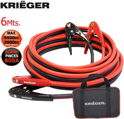 K KRIËGER Überbrückungskabel für Autobatterien, Hochleistungs-Starthilfekabel zum Starten leerer oder schwacher Batterien mit Tragetasche (6 Meter (2-Gauge))