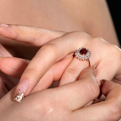 18K Rose Gold Marriage Rings for Women, Women Engagement Ring Flower Inlaid 2.03ct Pigeon Blood Ruby with 0.75ct Diamond Wedding Bands, 10.5, 18K Rose Gold, Cubic Zirconia