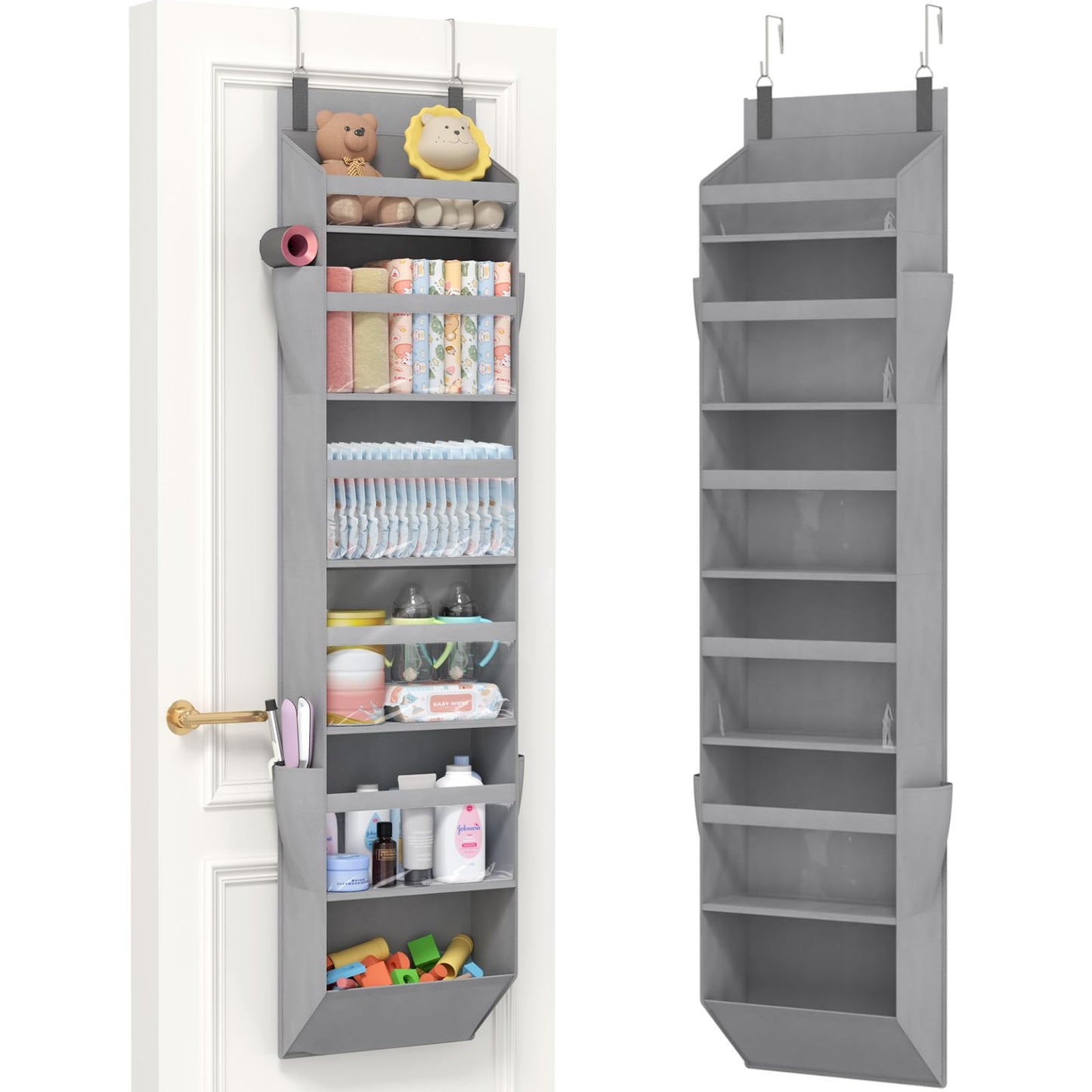 Lifewit 1 Pack Over the Door Organizer, 5 Section Clear Window Hanging Storage with 4 Side Pockets, Sturdy Anti Tilt 40 lbs Load Behind Door for Closet, Bedroom, Bathroom, Nursery, Dorm, Dark Gray