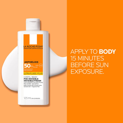 La Roche Posay Anthelios Ultra Fluid Face & Body Sunscreen SPF 50+, High UVA UVB Protection, Invisible Matte Finish, Water & Sweat Resistant, Fragrance Free, Recommended by Dermatologists
