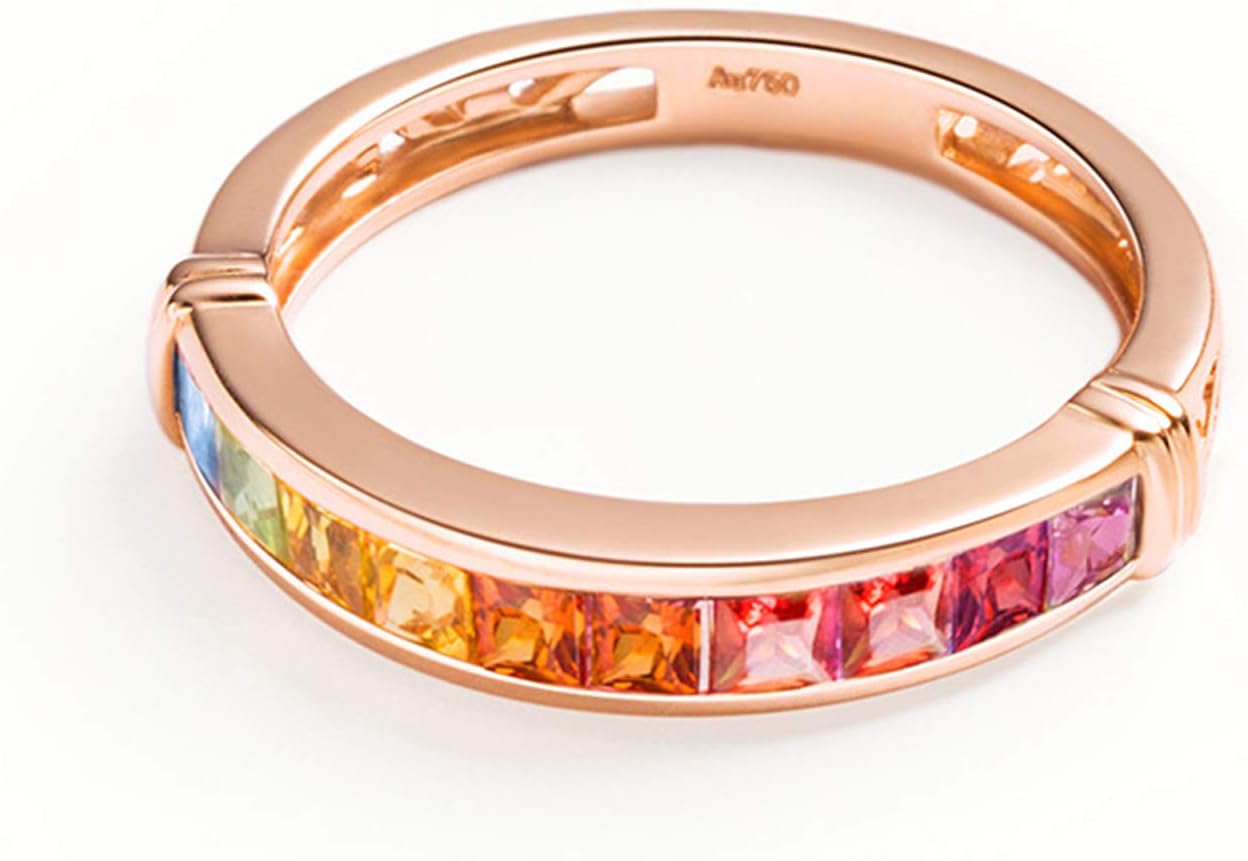 Aienid 18Ct Yellow Gold Women Ring Big 1.015Ct Blue Sapphire Colorful Diamond Engagement Ring for Her