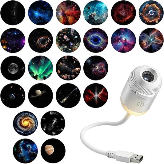 2-in-1 Galaxy Projector Night Light, USB Star Projector with Adjustable Brightness, Mini Galaxy Light Projector for Bedroom Ceiling Wall Room Decor (24 Projection Films)