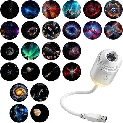 2-in-1 Galaxy Projector Night Light, USB Star Projector with Adjustable Brightness, Mini Galaxy Light Projector for Bedroom Ceiling Wall Room Decor (24 Projection Films)