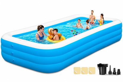 Extra Large Inflatable Pool for Adults & Kids, Family Size Blow Up Pool 165" x 76" x 22", Thickened PVC Swimming Pool with Electric Pump for Backyard Parties, Summer Fun & Outdoor Play
