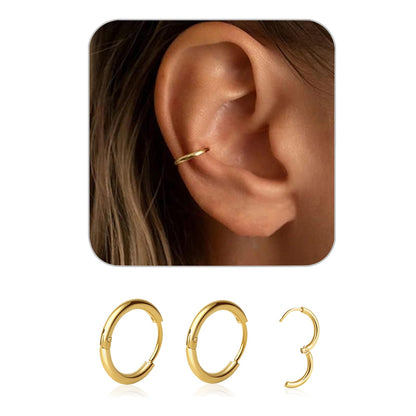 1 Pair 6mm Small Hoop Earrings for Women, Dainty 14K Gold Plated Huggie Hoop Earrings Hypoallergenic Lightweight Cartilage Earrings Set for Multiple Piercings for Sensitive (Gold/1.6mm)