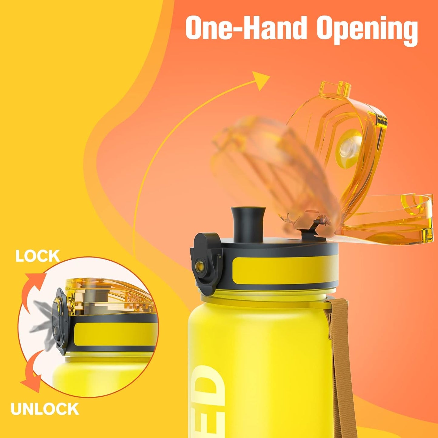 Sahara Sailor Trinkflasche, 950ml Motivations-Sportflasche mit Zeitmarkierung – Trinkzeiten – Tritan, BPA-frei, weite Öffnung auslaufsicher, Fast-Flow-Technologie mit Reinigungsbürste (1 Flasche)