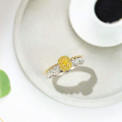 Aienid 18Ct Gold Engagement Rings for Women 0.29Ct Yellow Diamond Double Layer Wedding Rings for Women