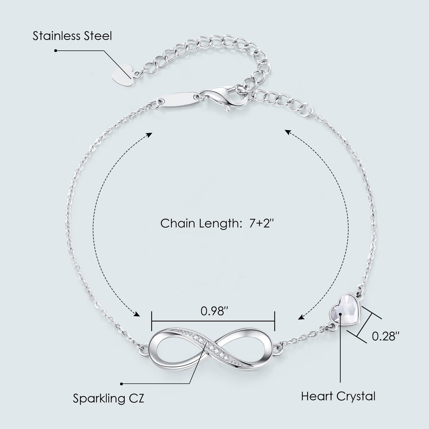 CDE Valentinstagsgeschenk Infinity Herz Geburtsstein Charm Gliederarmband für Damen 925 Sterling Silber Verstellbares Muttertags- Weihnachtsgeschenk Jubiläums- Geburtstags-Schmuck für Ehefrau Freundin Sie
