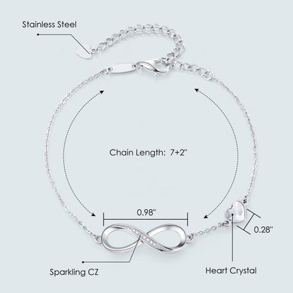 CDE Valentinstagsgeschenk Infinity Herz Geburtsstein Charm Gliederarmband für Damen 925 Sterling Silber Verstellbares Muttertags- Weihnachtsgeschenk Jubiläums- Geburtstags-Schmuck für Ehefrau Freundin Sie