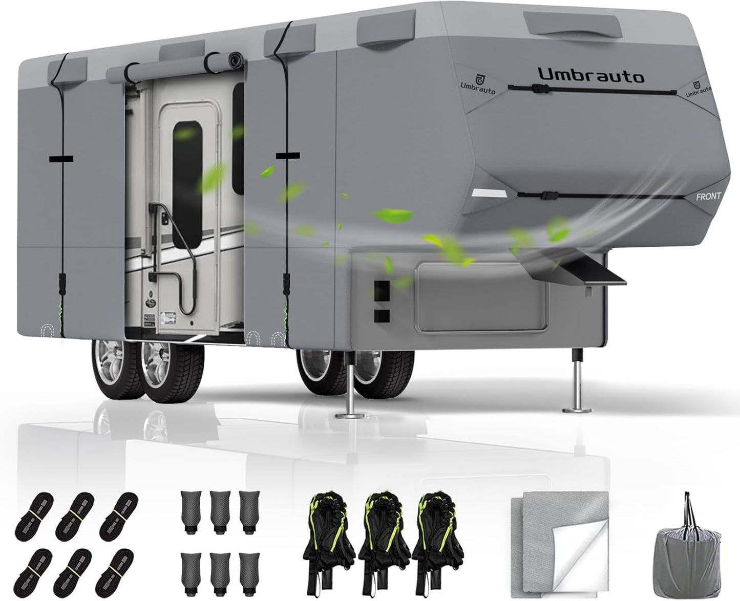 Umbrauto Class C RV Cover Fits 29-32’, Class C Motorhome Camper Cover, Heavy Duty 7 Layers Top Windproof Breathable RV Cover with 3Pcs Extra Straps, Adhesive Repair Patches, 6 Gutter Covers