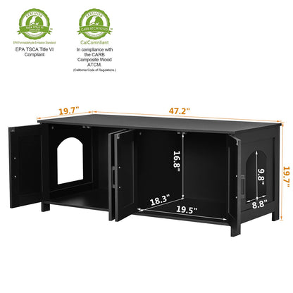 Homhedy Cat Litter Box Enclosure, Wooden Cat Washroom Furniture with Barn Door, Pet House, Fit Most of Litter Box, White
