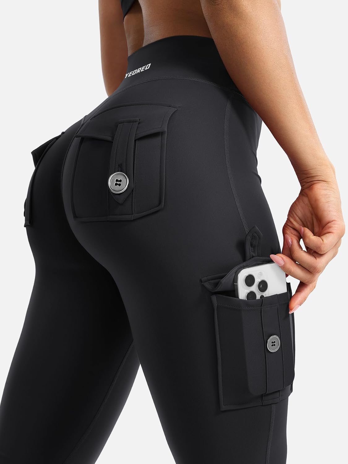 YEOREO CoreFlex Damen Workout Schlaghose Leggings mit Taschen Versteckter Scrunch High Waist Cargo Gym Yoga Leggings ohne Vorderseite