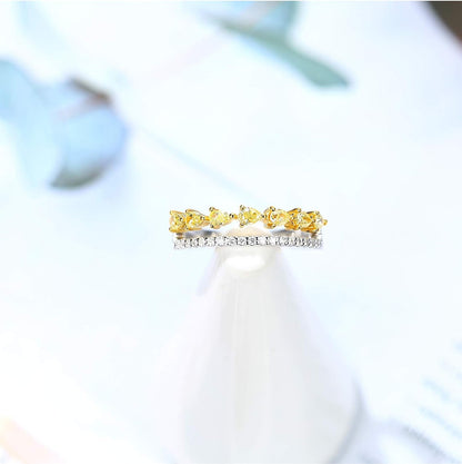 Aienid 18Ct Gold Engagement Rings Diamond 0.42Ct Yellow Diamond Triangle Shaped Wedding Rings for Women