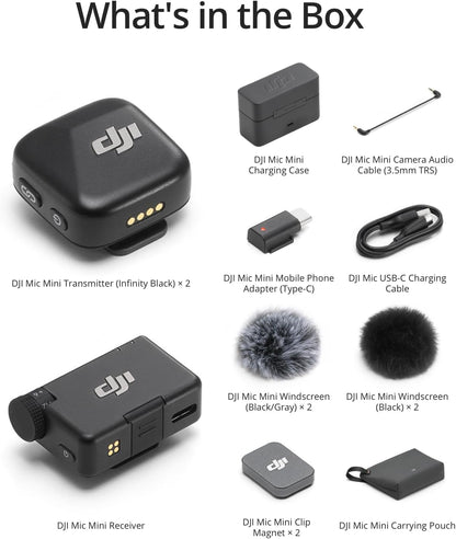 DJI Mic Mini (2 TX + 1 RX + Ladescase), Kabelloses Lavalier-Mikrofon für Kamera/iPhone/Android, Ultraleicht, Detailreicher Klang, 48h Nutzung, Geräuschunterdrückung, Automatische Begrenzung, Vlog, Streaming
