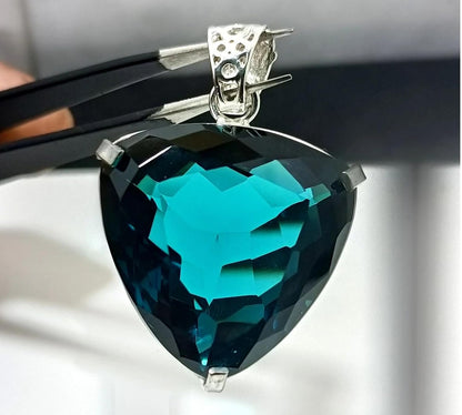 55.50 Ct London Blue Topaz Pendant in 925 Sterling Silver – Trillion Cut Gemstone Necklace for Women – Handcrafted Elegant Blue Topaz Jewelry Gift for Anniversary, Birthday & Special Occasions