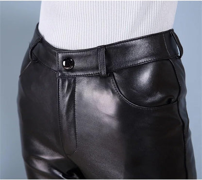 Women's Black Leather Pants for Autumn and Winter
