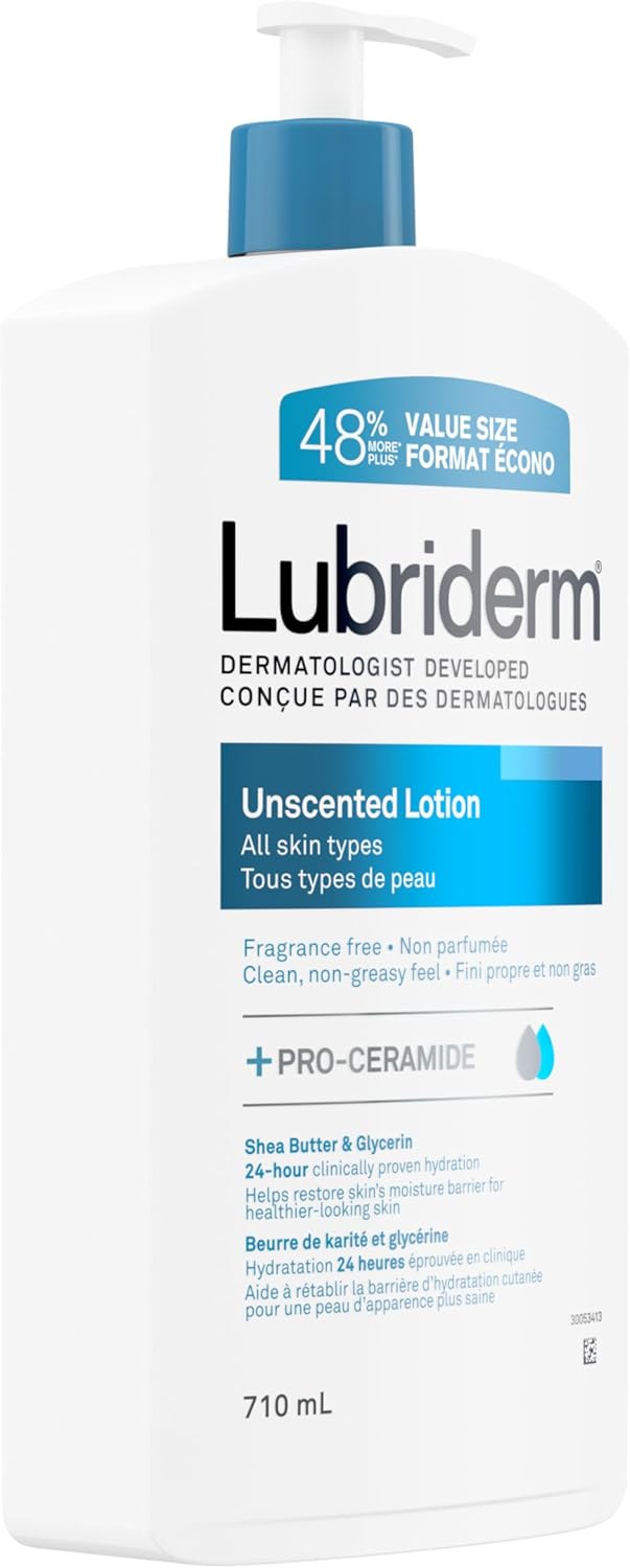 Lubriderm Ungeduftete Lotion, Sheabutter und Glycerin, Trockene Haut, Hand-, Gesichtsfeuchtigkeitspflege, Ohne Duftstoffe, 710ml