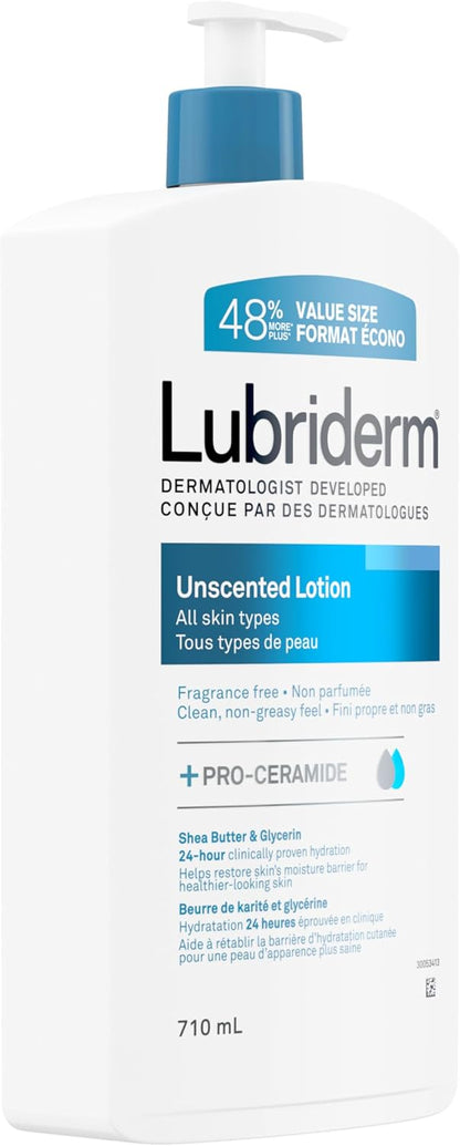 Lubriderm Ungeduftete Lotion, Sheabutter und Glycerin, Trockene Haut, Hand-, Gesichtsfeuchtigkeitspflege, Ohne Duftstoffe, 710ml