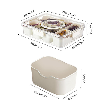 2 Pack Snackle Box –Air Tight Snack Containers with Divided, Lids&Handle –Clear Serving Tray for Fruits, Candy, Nuts –Portable for Travel, Parties, Daily Use (8 Containers Dishwasher Safe)