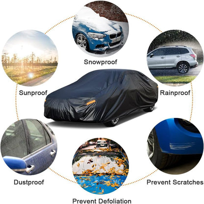 Kayme 6 Lagen Autoabdeckung, maßgeschneidert für Ford Mustang/Shelby (1964-2025), wasserdicht, für jedes Wetter, für Automobile, Outdoor, Vollschutz vor Regen, Sonne, UV-Strahlung. Silber