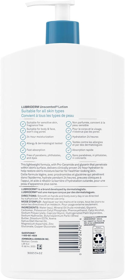 Lubriderm Ungeduftete Lotion, Sheabutter und Glycerin, Trockene Haut, Hand-, Gesichtsfeuchtigkeitspflege, Ohne Duftstoffe, 710ml
