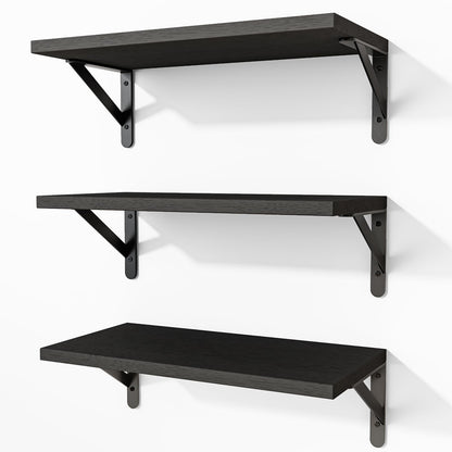 Fixwal Floating Shelves for Wall, Wood Wall Mounted Shelves for Bedroom, Bathroom, Living Room, Kitchen Storage and Decor(Brown, Set of 4, 16.5 Inch)