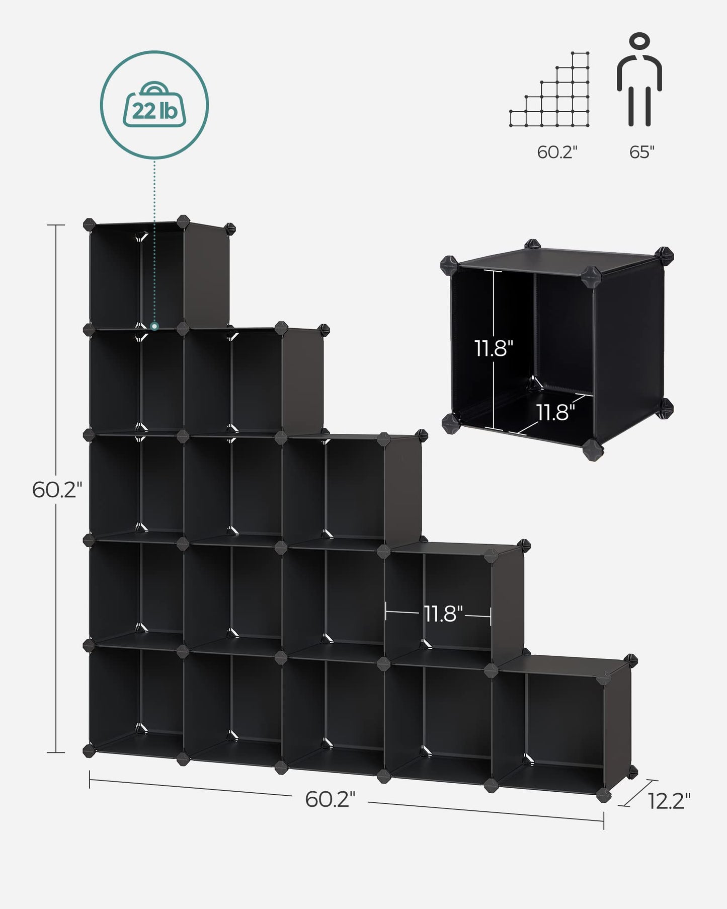 SONGMICS Cube Storage Organizer, Set of 16 Plastic Cubes, Closet Organizers and Storage, Room Organization, Bedroom Living Room, 12.2 x 48.4 x 48.4 Inches, Rustic Brown ULPC442A01