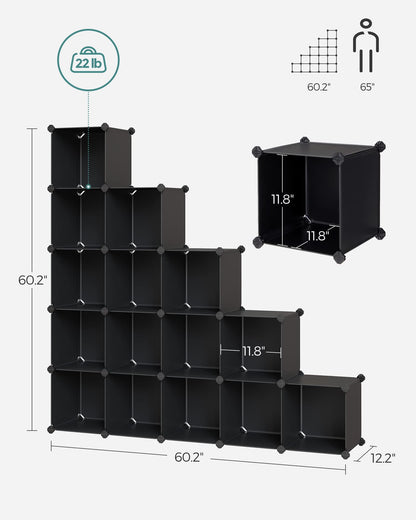 SONGMICS Cube Storage Organizer, Set of 16 Plastic Cubes, Closet Organizers and Storage, Room Organization, Bedroom Living Room, 12.2 x 48.4 x 48.4 Inches, Rustic Brown ULPC442A01