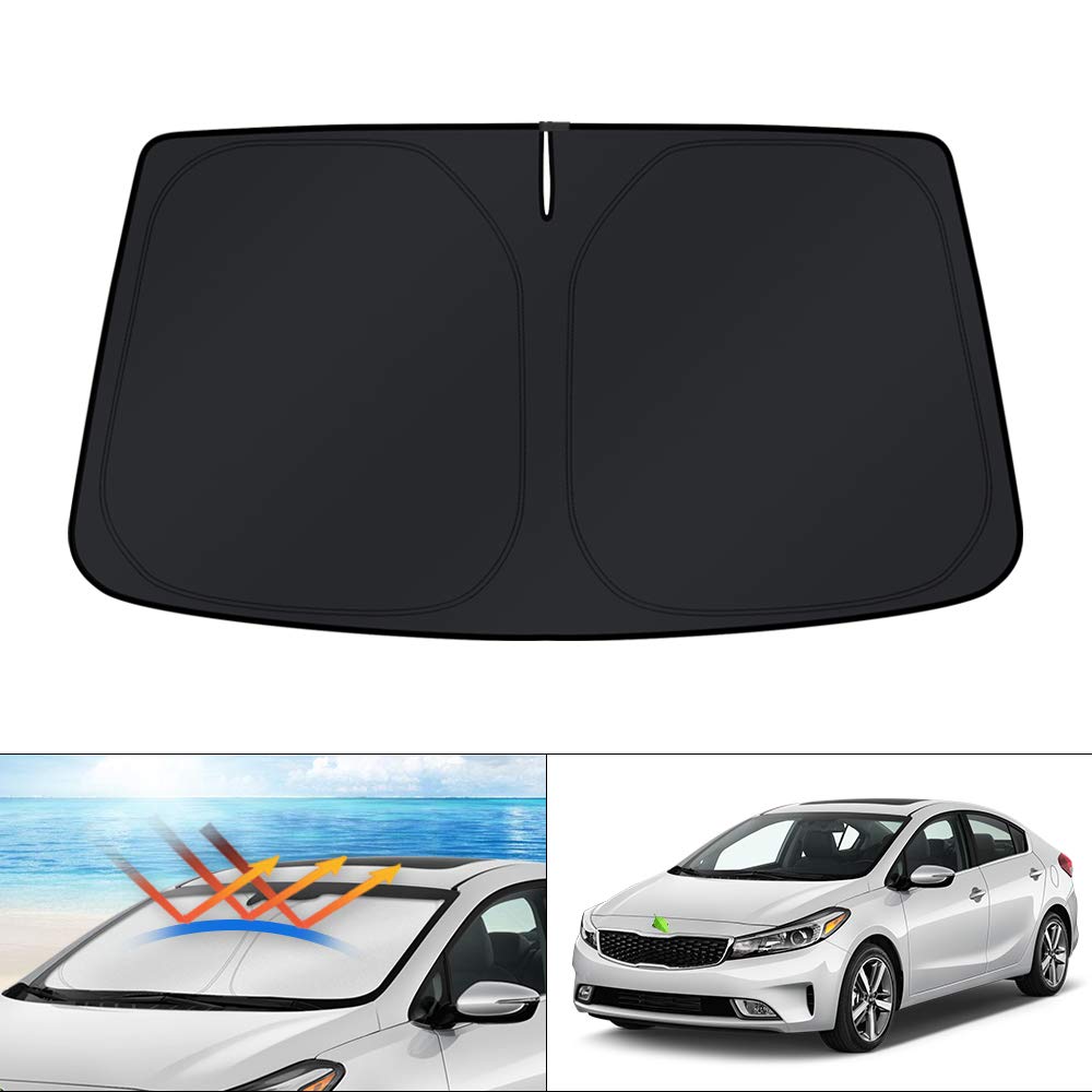 KUST Windshield Sun Shade for 2017-2026 Tesla Model Y/Model 3 Sunshade Accessories (Fit 2025-2026 Model Y Juniper / 2024 Model 3 Highland) Upgraded Foldable Sunshade, Blocks UV Rays Keep Car Cool