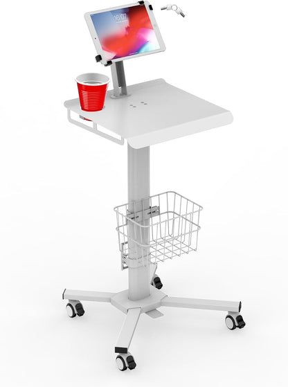 Mobile Medical Tablet Cart Compatible with 9.7-12.9” iPad, Rolling Medical Workstation, Mobile Tablet Workstation for Hospital, Clinic, Library, Restaurant, Rolling Floor Stand Cart