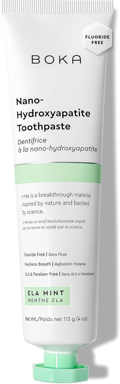 Boka Fluoride Free Toothpaste, Nano Hydroxyapatite Toothpaste, Appropriate for Sensitive Teeth - for Adult, Kids Oral Care - Ela Mint Flavor, 4 Fl Oz (113g) 1Pk