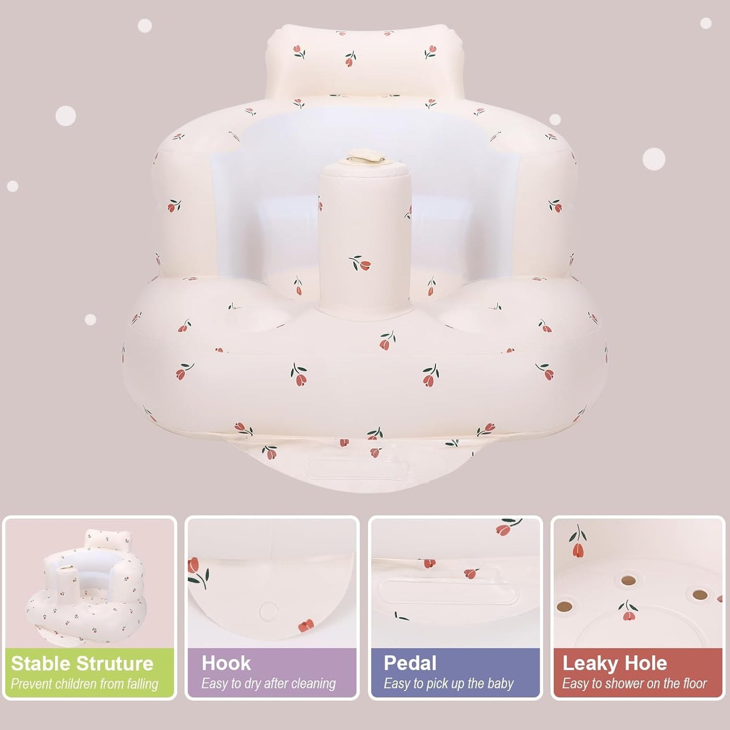 Aufblasbarer Babysitz, aufblasbarer Babystuhl für Babys ab 3 Monaten, aufblasbarer Sommerstuhl mit integrierter Luftpumpe, Baby-Bodensitz zum Sitzenlernen, Spielen, Campen, Orange