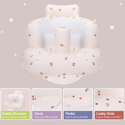 Aufblasbarer Babysitz, aufblasbarer Babystuhl für Babys ab 3 Monaten, aufblasbarer Sommerstuhl mit integrierter Luftpumpe, Baby-Bodensitz zum Sitzenlernen, Spielen, Campen, Orange