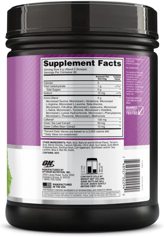 OPTIMUM NUTRITION Amino Energy, Concord Grape, 65 Serves, 585 g