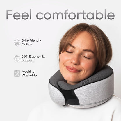 Proglobe Orthopädisches Nackenkissen Reise-Nackenkissen für Flugzeuge, Memory Foam Kit, aktualisiertes Ruhematerial, Flugreise-Set mit 3D-konturierter Augenmaske, Ohrstöpseln und luxuriösem Netzbeutel (Grau)