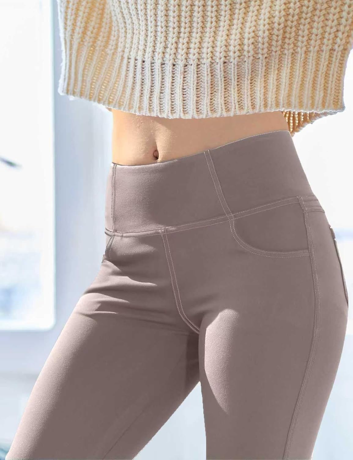 VOOVEEYA Lässige Bootcut Yoga-Hose für Damen, 4 Taschen – Schlagleggings, High Waist, Bauchkontrolle, Bootleg-Arbeitshose