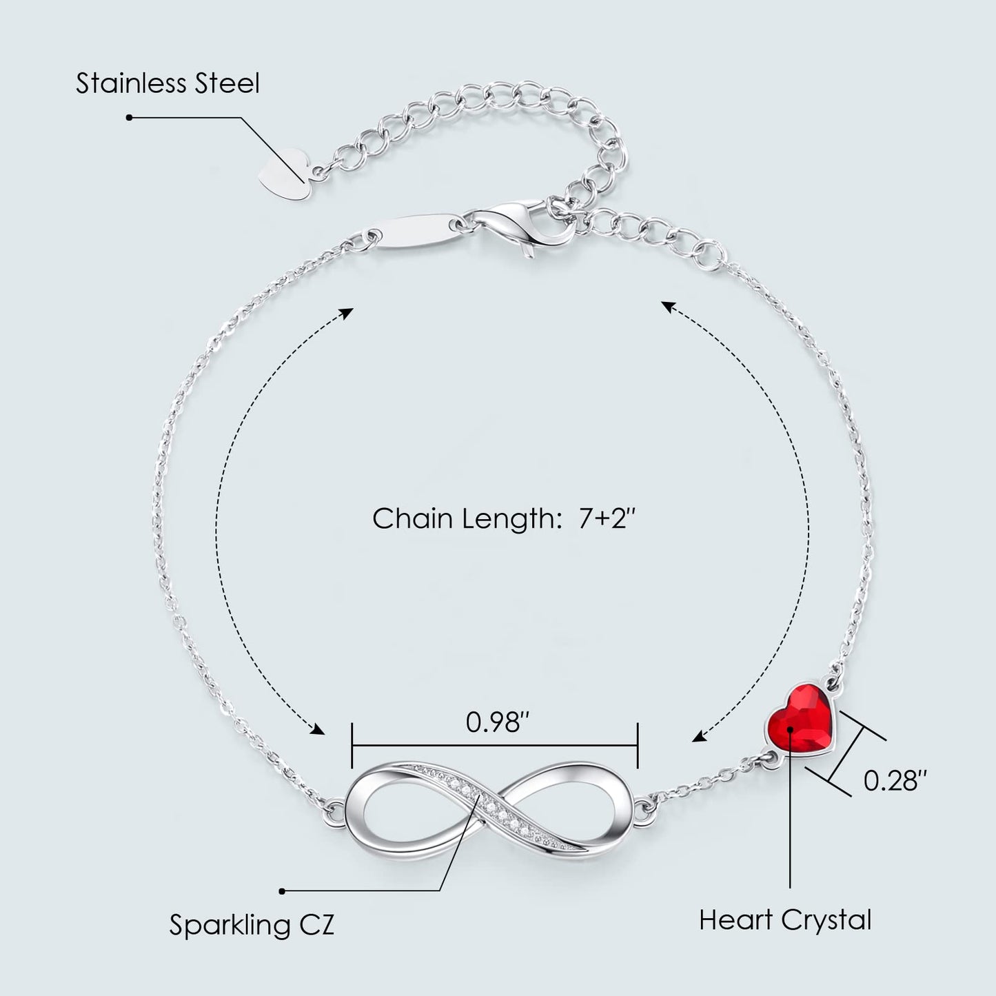 CDE Valentinstagsgeschenk Infinity Herz Geburtsstein Charm Gliederarmband für Damen 925 Sterling Silber Verstellbares Muttertags- Weihnachtsgeschenk Jubiläums- Geburtstags-Schmuck für Ehefrau Freundin Sie