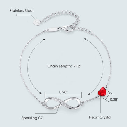CDE Valentinstagsgeschenk Infinity Herz Geburtsstein Charm Gliederarmband für Damen 925 Sterling Silber Verstellbares Muttertags- Weihnachtsgeschenk Jubiläums- Geburtstags-Schmuck für Ehefrau Freundin Sie