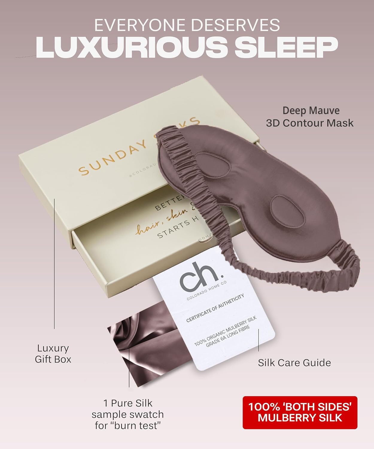 SUNDAYSILKS™ Exclusive Mulberry Silk Sleep Mask | Soft Eye Covers, Blackout Sleeping Mask for Women & Men | Silk Eye Mask for Sleep, Travel, and Relaxation | Antifaz para Dormir [Nude Champagne]