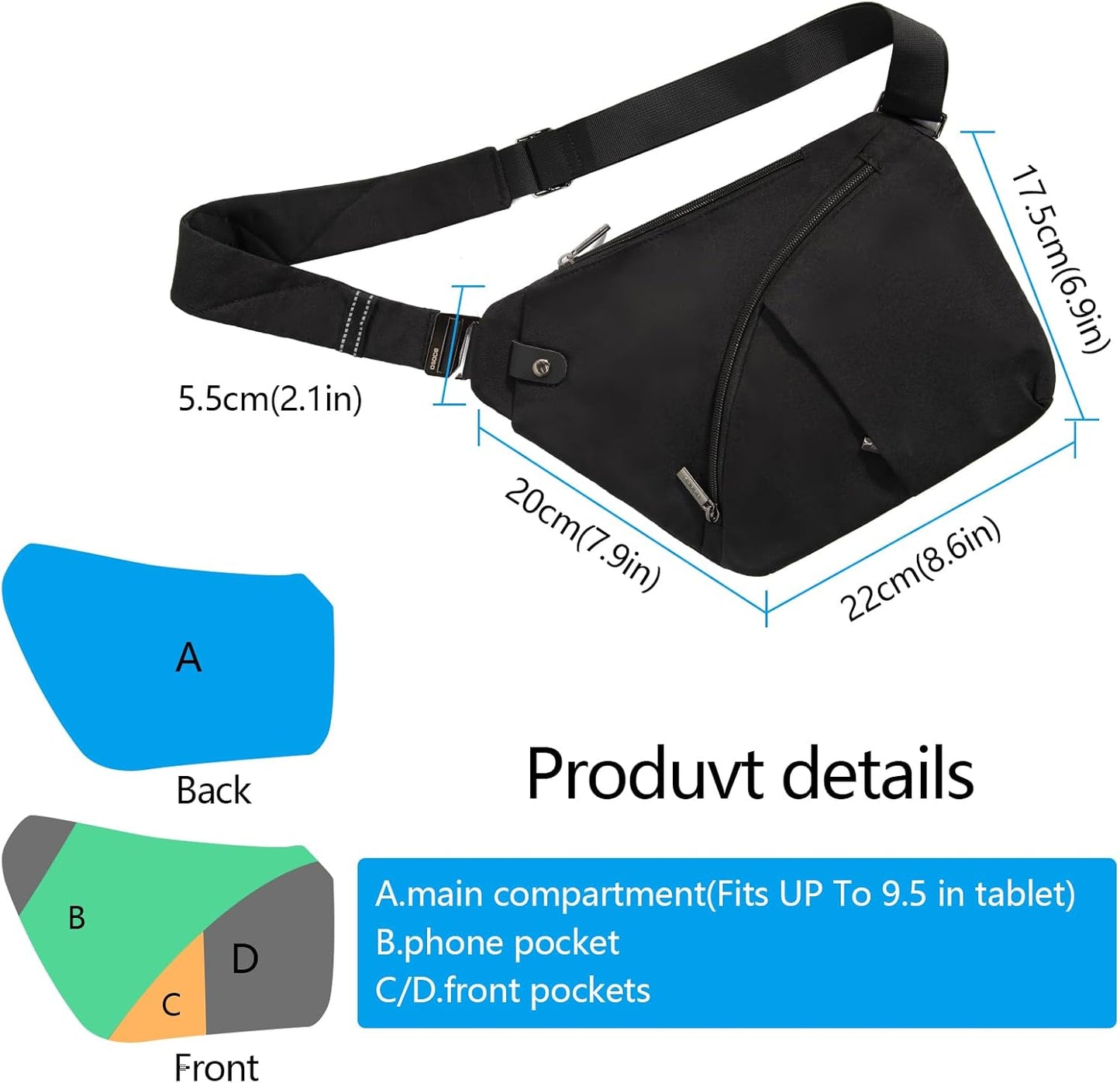 Wasserdichter Anti-Diebstahl Schulter Rucksack Sling Brust Crossbody Bag Abdeckpack Rucksack Fahrrad Sport (B13-007 Schwarz-linke Hand)